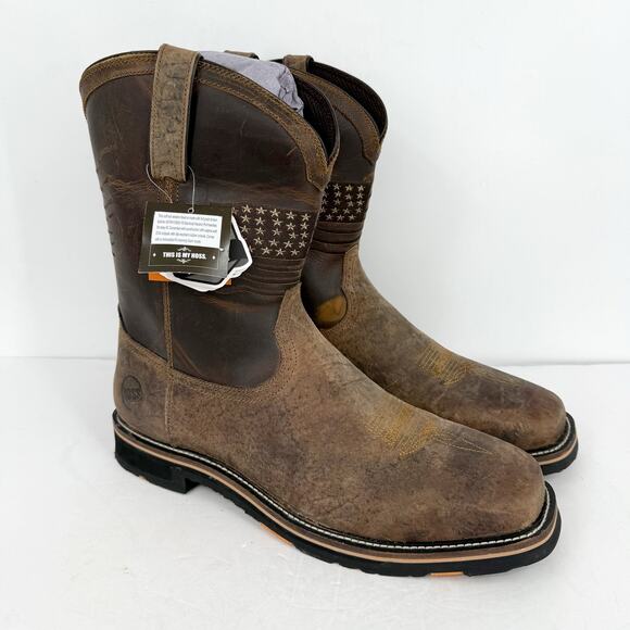 Hoss Men Rushmore Western Soft Toe Boots US 18 Brown Leather Waterproof NIB